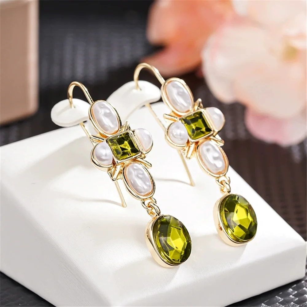 Female Luxury Olive Green Zircon Stone Water Drop Hoop Earrings Vintage Fashion Gold Color Wedding Jewelry For Women