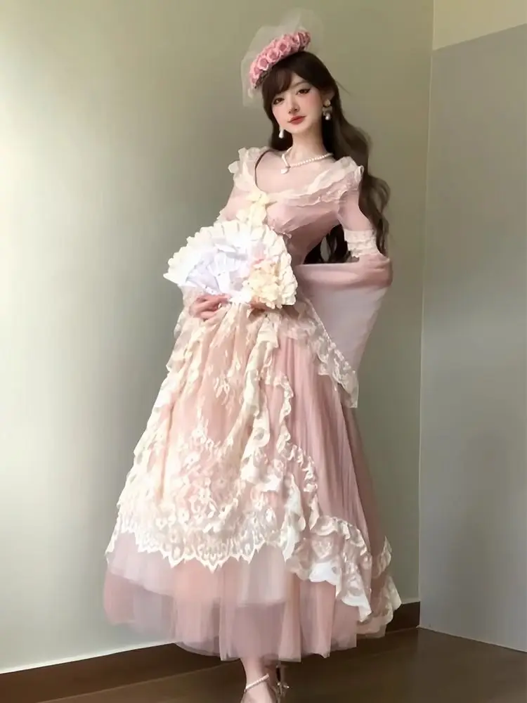 

Japan Lolita Dress New Women'S Spring And Autumn Haute Couture Temperament Heavy Industry Lace Fishbone Skirt Waist Length Long