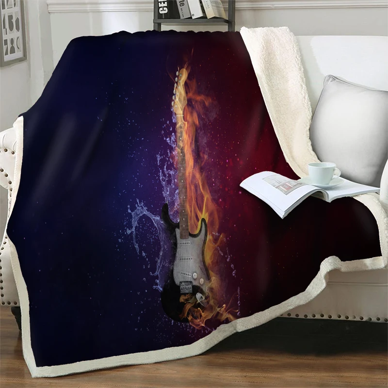 

3D Printing Artistic Guitar Blankets For Beds Sofa Soft Warm Plush Throw Blanket Sleep Nap Cover Hiking Picnic Blanket Teen Gift