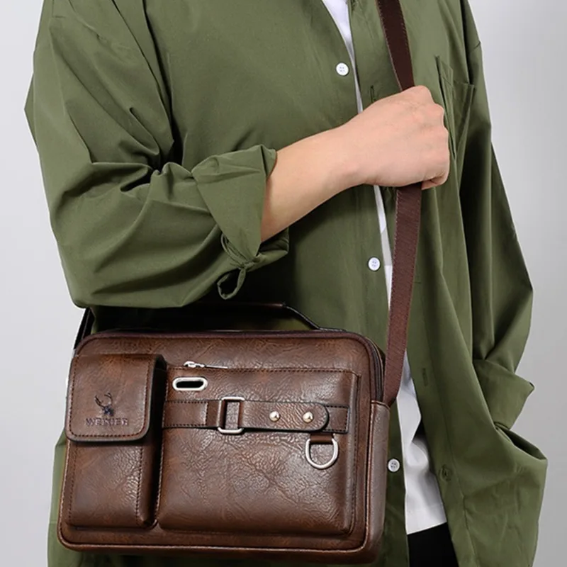 Men Vintage Shoulder Bag Pu Leather Business Messenger Bag