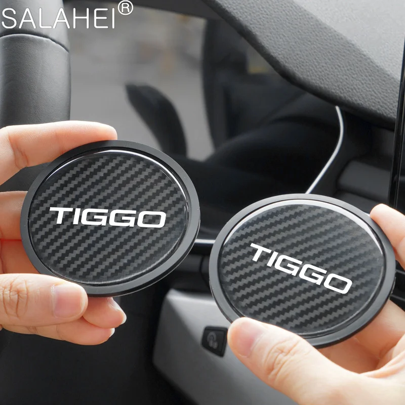 Carbon Fiber Car Coaster Water Cup Slots Non-Slip Pad 2Pc For Chery Tiggo 2 7 8 pro 5 3 T11 5X Amulet Fora QQ IQ Fulwin Arrizo 5