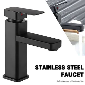 Rubinetto per bagno in ABS Miscelatore caldo e freddo Rubinetti per lavabo da bagno montati su piano Rubinetto per vasca da bagno per lavabo quadrato nero 1