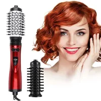 Rotating Hair Dryer Brush Electric Blow Drier Comb Hot Air Straightener Curler Iron One Step 2 Gears Blower Replaceable 2 Heads