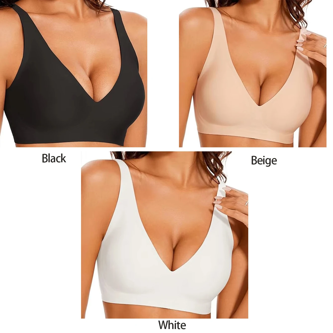 3PCS Women's Solid Underwear Wire Free Seamless Deep-V Full Cup Bra Comfortable Breathable Sexy Female Lingerie Топ Женский