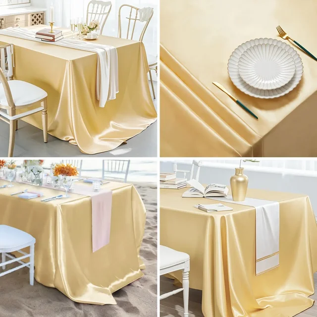 Nappe rectangulaire en Satin pour fête de mariage, couverture de Table dorée, Champagne, couleur unie, décor de Banquet, de mariage, de Festival, de salle à manger 1
