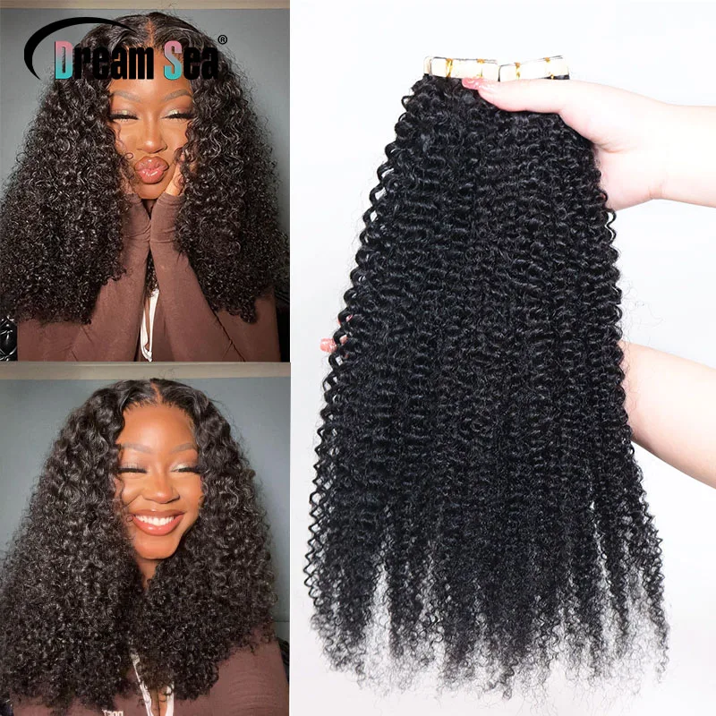 20pcs Kinky Curly Straight Tape In Hair Extension For Black Women Yaki ...