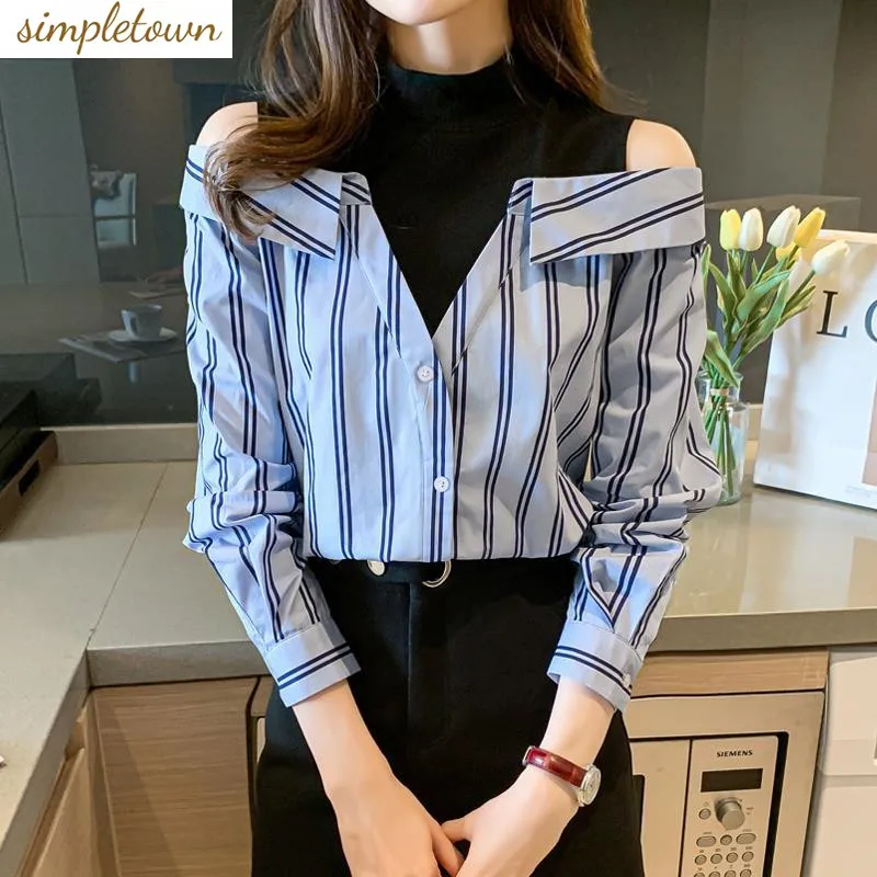 

2024 Spring/Summer Korean Edition New Fake Two Piece Long Sleeved Chiffon Shirt Women's Striped Top Stylish Design