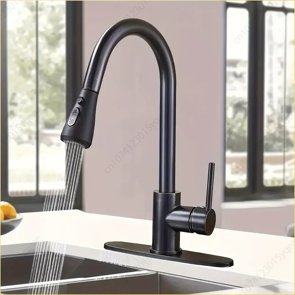 Kitchen Faucets Stainless Steel Pull Out Kitchen Sink Water Tap Deck Mounted Mixer Stream Sprayer Head Hot Cold Taps