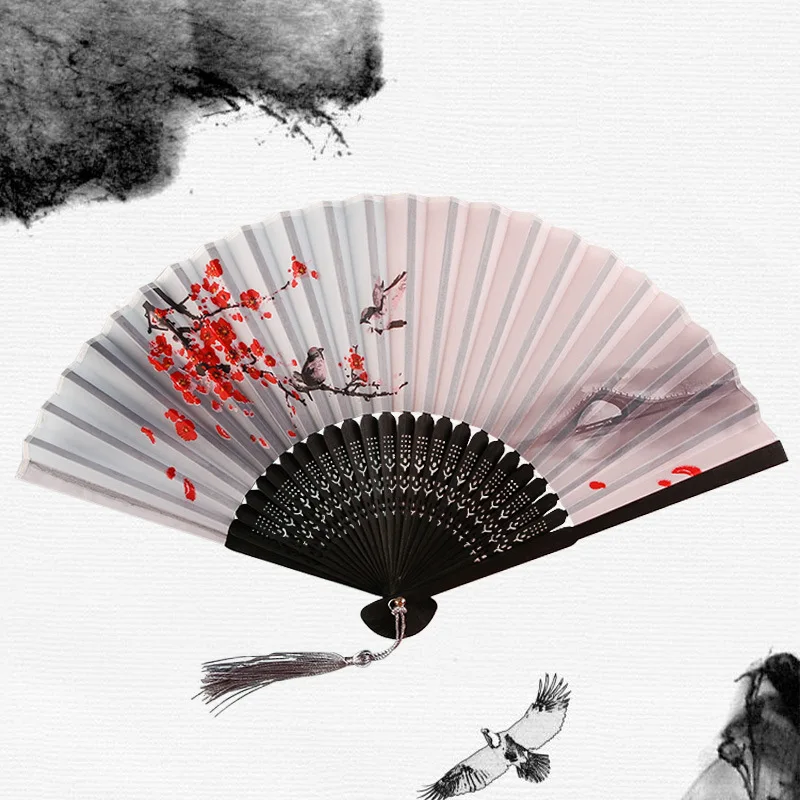 Chinese Retro Style Bamboo Folding Fan Portable Wedding Handheld Fan With Tassel Party Favors Gifts Female Dance Photo Props
