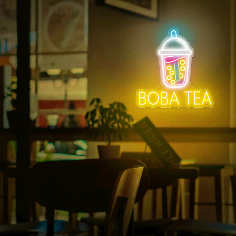 Boba Tea Neon Sign Milk Tea Led Neon Light Custom Handmade Coffee Sweet Shop Signage Bubble Neon Signs for Father Birthday Gifts