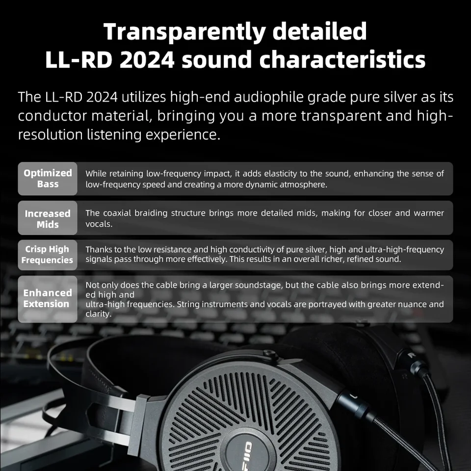 FIIO LL-RD 2024 高純度単結晶純銀線 高品質アップグレード FIIO LL-RD 2024 高純度単結晶シルバー 4.4mm/3.5mm オス