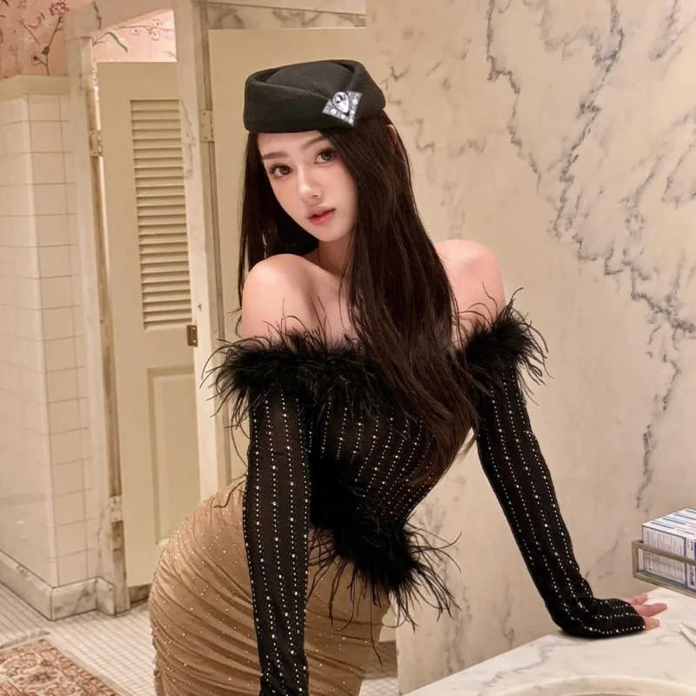 New Rhinestone Top Hat Cashmere Wool French Vintage Pillbox Hat Casual Headwear Party Dress