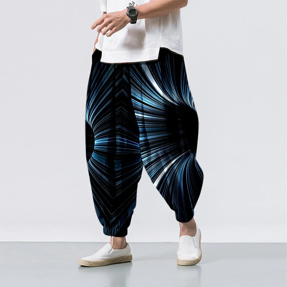 

New Spring and Summer Men's Visual Rotation Loose Chinese Style Pants Hip Hop Nine Points Trousers Baggy Jogger Sweatpants