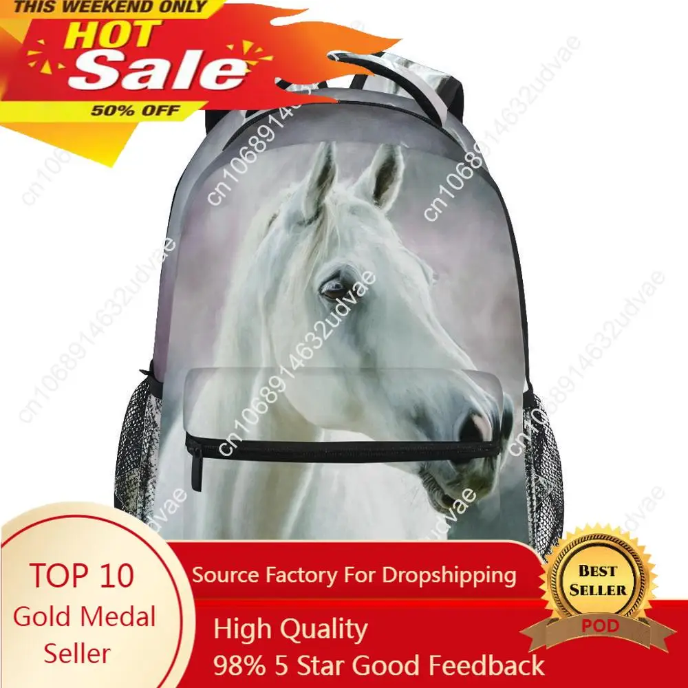 School Bags Wild Stallion In Dust Horse Animal Backpacks Book Travel College Shoulder Kids Bag For Women Girls Men Boys