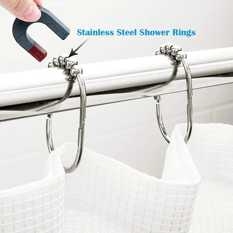 Depot Wide Shower Curtain Rings/Hooks Set, Decorative Polished Chrome Finish, 100% Rustproof Stainless Steel, Set of 12 Rings