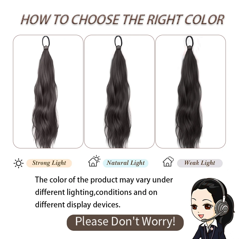 2 Pcs/set Wavy Hair Ponytail Extensions Wig Synthetic Wavy High-Layered Ponytail Hairpiece with Hair Tie for Women Daily Use