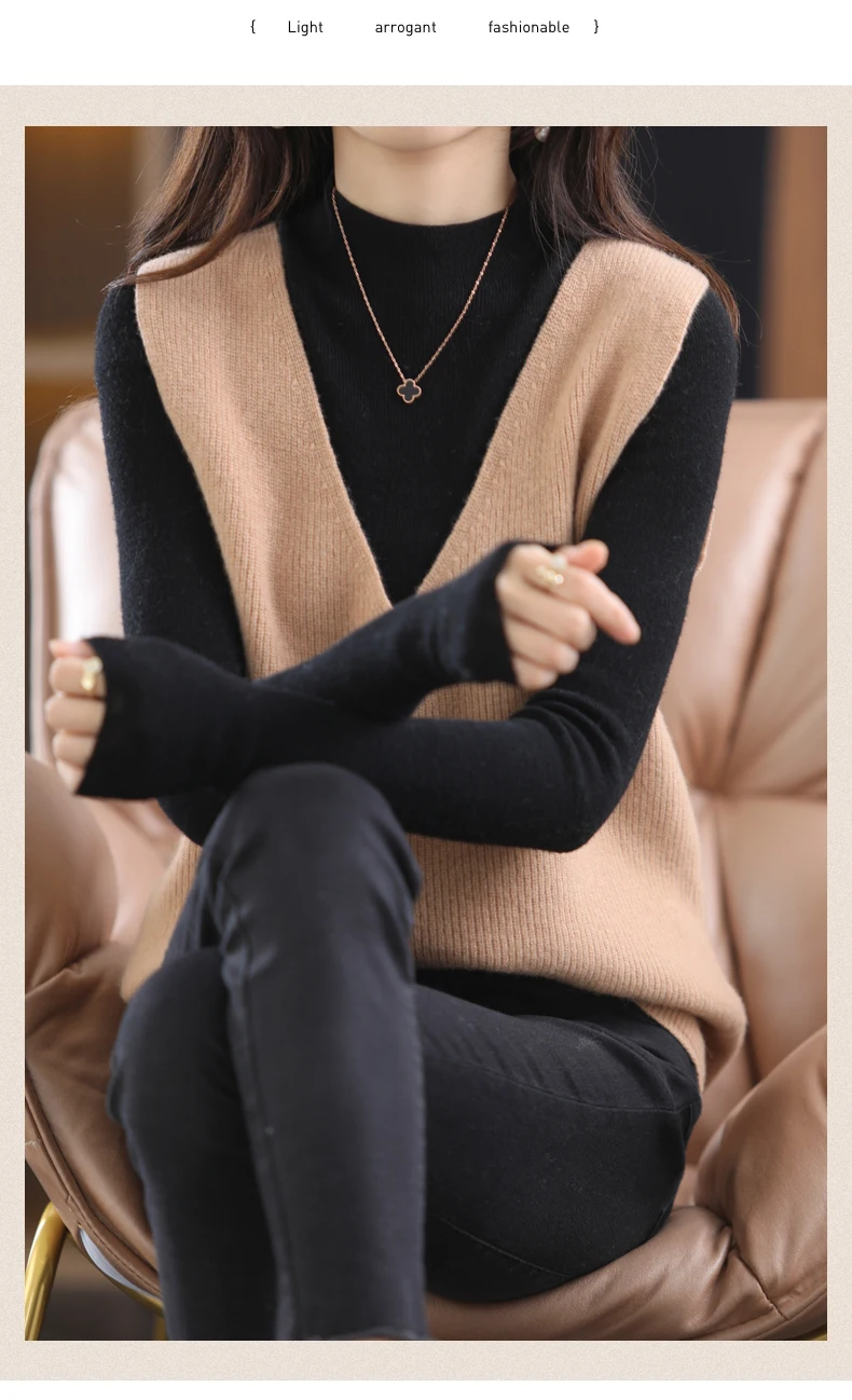 green sweater Spring And Autumn New 100% Pure Wool V-Neck Sleeveless Top Loose Fashion Temperament Knitted Pullover christmas sweatshirt