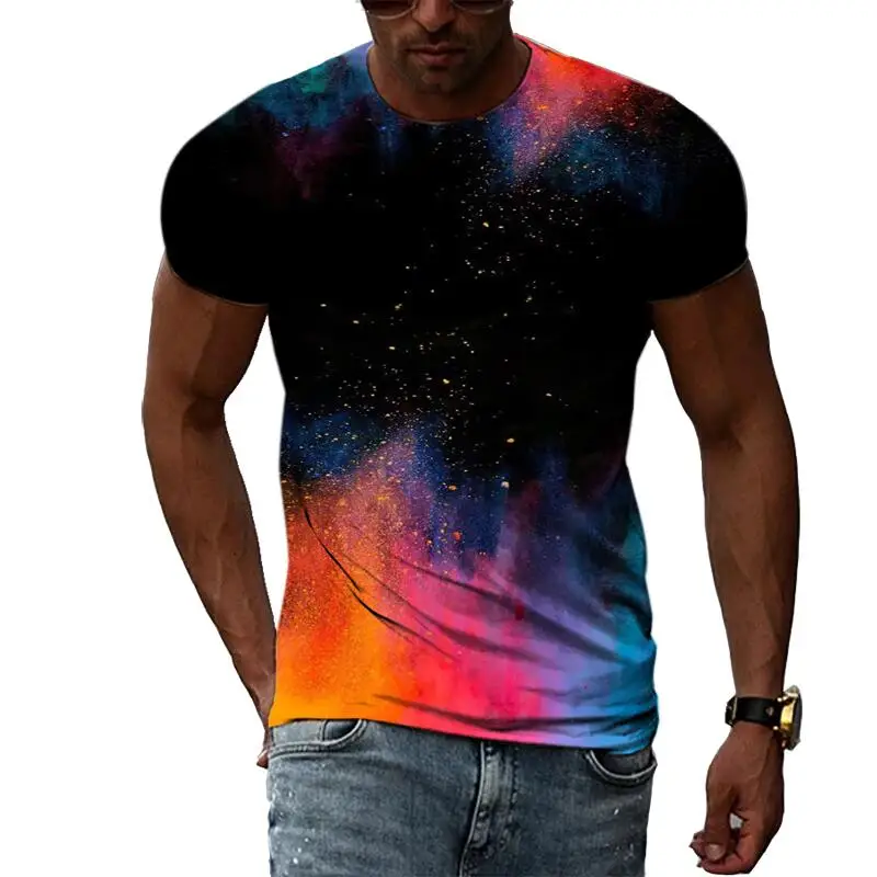 

Summer Leisure Pattern Pigment Men's T-shirt Hip Hop 3D Print Personality Rod Neck Short Sleeve Fashion Clothes