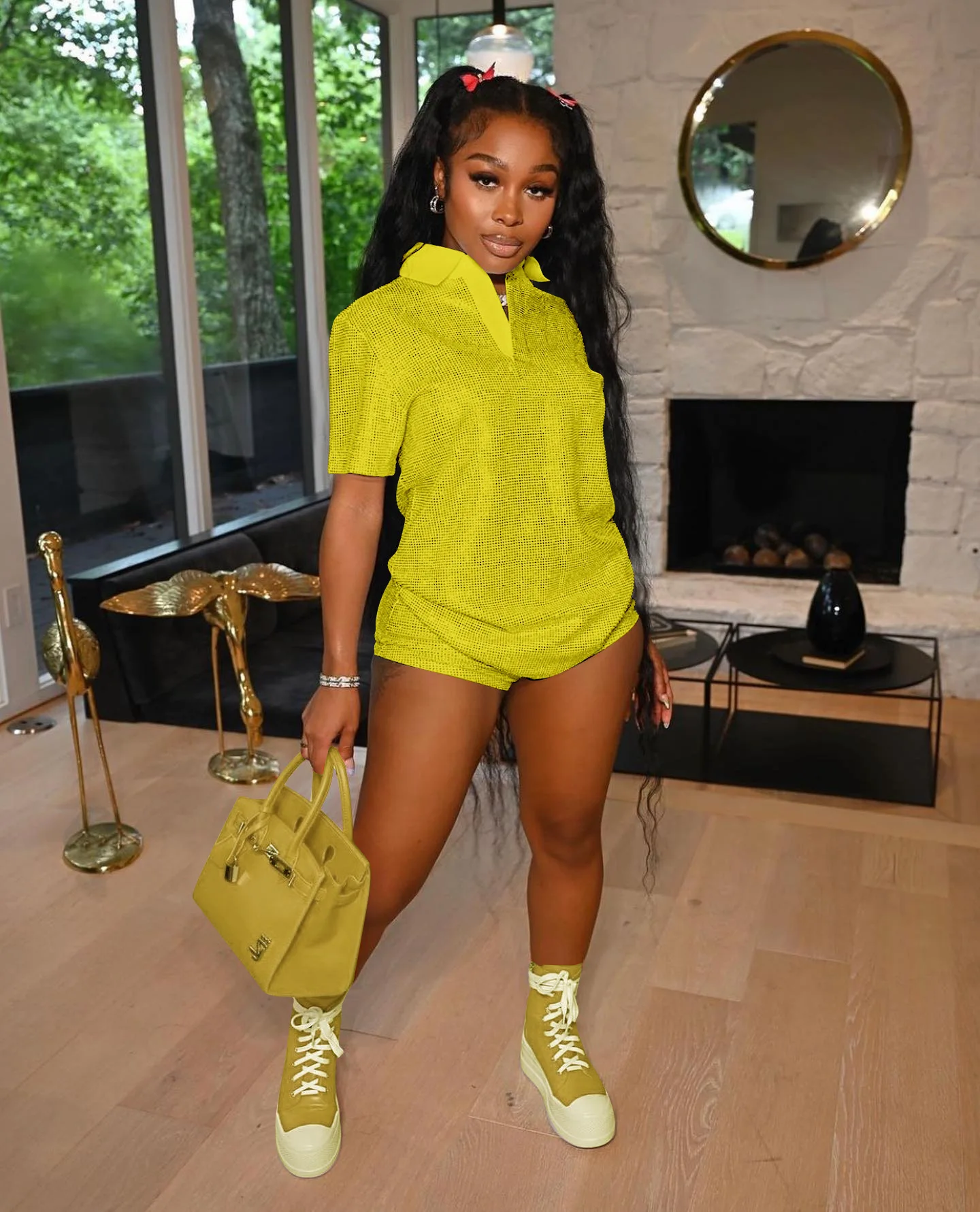 Stylish Women's Two-Piece Summer Short-Sleeved Lapel Top And Slim Shorts Set Solid Color Comfortable Ladies 2-Piece Suit