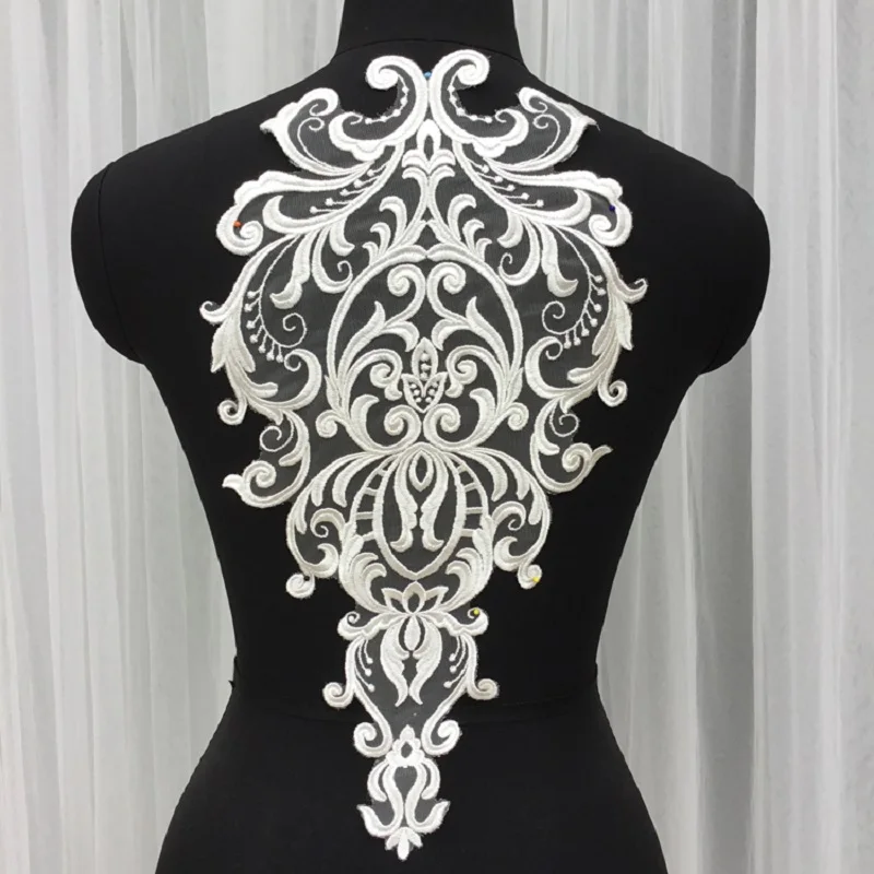 Französische Spitze handgemachte Ganza Hochzeitskleid Applikation DIY Braut Kopfschmuck weiß schwarz rot Spitzenkragen Spitze Stoff Patch – Detail 1