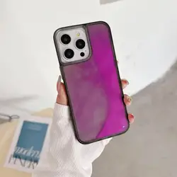 Luminous Quicksand Glow - in - the - Dark Glitter Shockproof Case - iPhone 15 Plus (Purple)