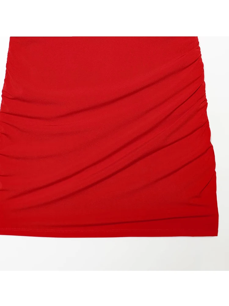 Women's Dress 2025 New Red Sleeveless Mesh Patchwork Pleated Decorative Slim Fit Mini Dresses Elegant and Fashionable Dress