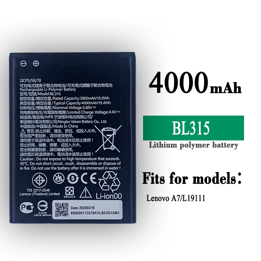 

New Original High Quality Real 4000mAh BL315 Battery For Lenovo A7 L19111