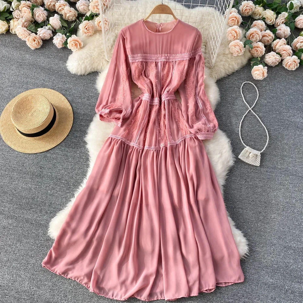 

women's elegant long sleeve elegant lace dress GRAY22