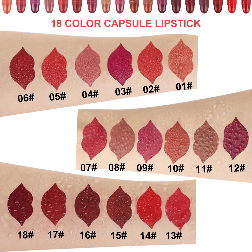 18Pcs/Set Matte Capsule Lipstick Set Color Fixing Lasting Waterproof Non-Stick Cup Mouth Nude Makeup Sexy Lips Solid Lip Gloss 4