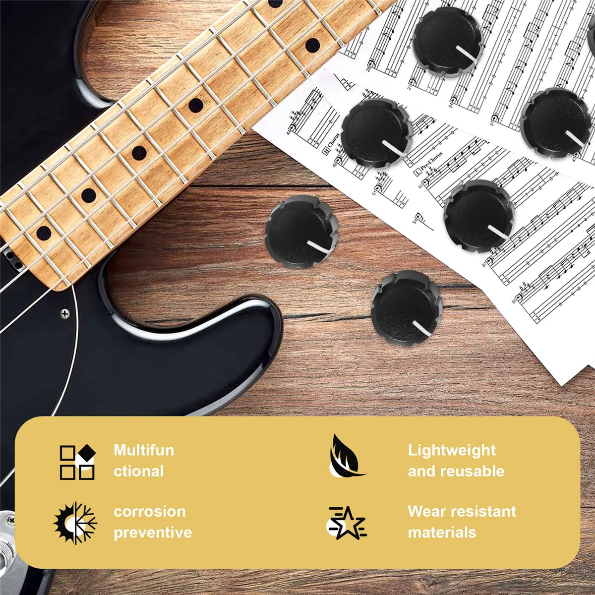 10Pcs Potentiometer Control Knobs for Electric Guitar Volume Tone Knobs Black D Type 6mm