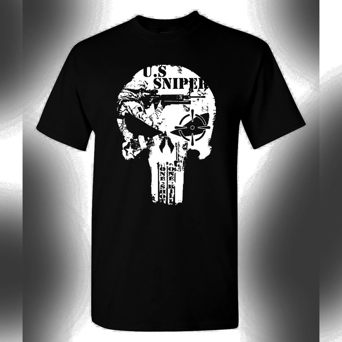 

One Shot One Kill. Unique Special Forces Skull US Sniper T Shirt. Short Sleeve 100% Cotton Casual T-shirts Loose Top Size S-3XL