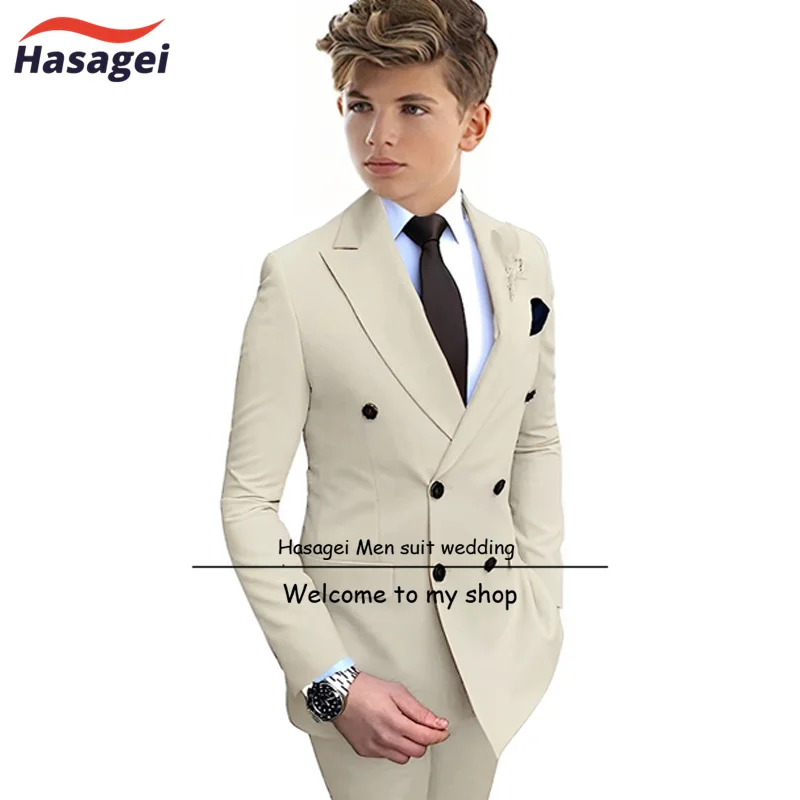Boys Suit 12 Years Old Double Breasted Jacket Pants 2 Piece Set Peaked Collar Formal Kids Wedding Tuxedo boys formal suit set