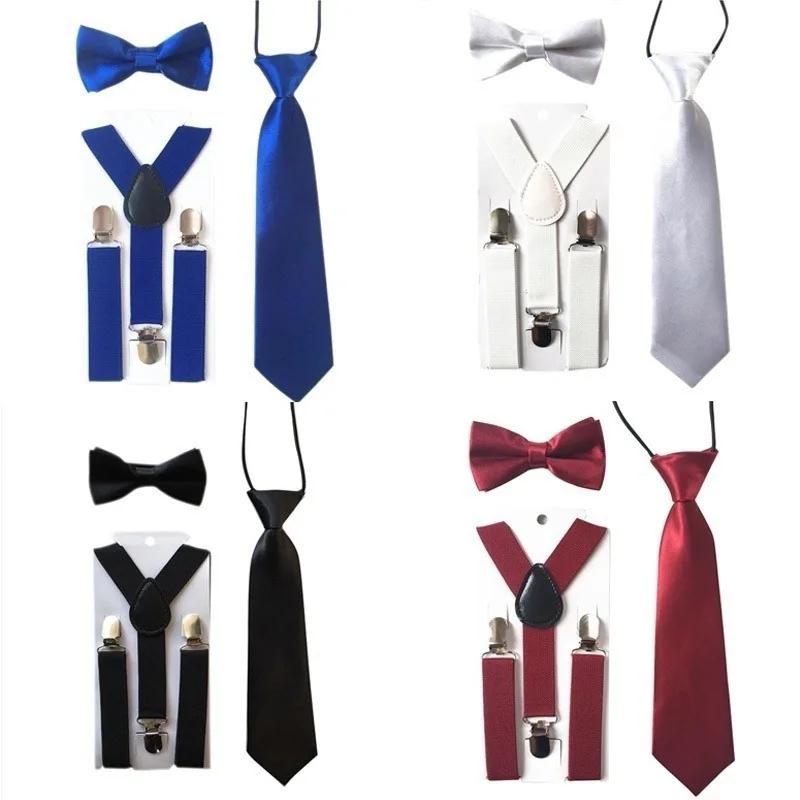 3PCS Children Boys Kids Suspenders Tie Bowtie Set 3 Clip-on Elastic Adjustable Braces Straps Clothing Accessories children suspenders kids suspenders