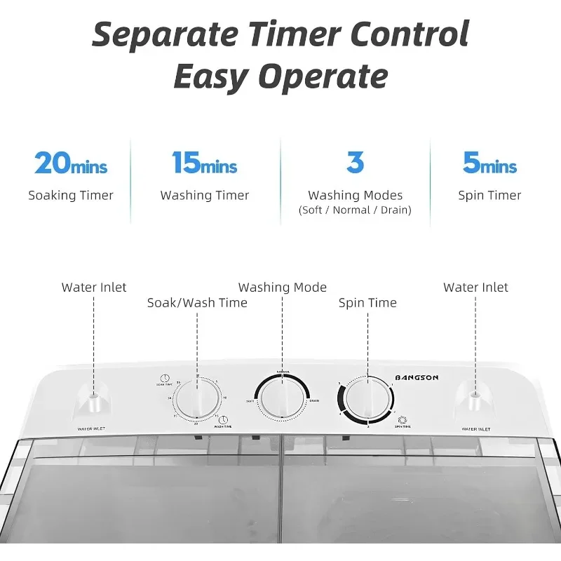 BANGSON Portable Washing Machine, 17.6 lbs Washer(11Lbs) and Spinner(6.6Lbs), Washer and Dryer Combo