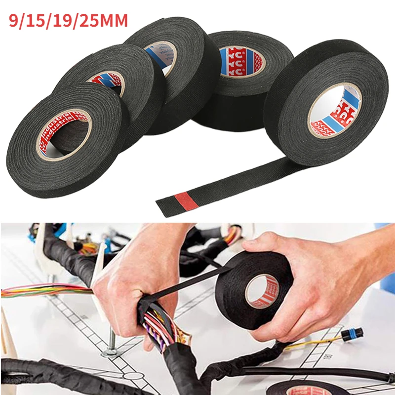 1pc 9/15/19/25MM Heat resistant Adhesive Cloth Fabric Tape For Automotive Cable Tape Harness