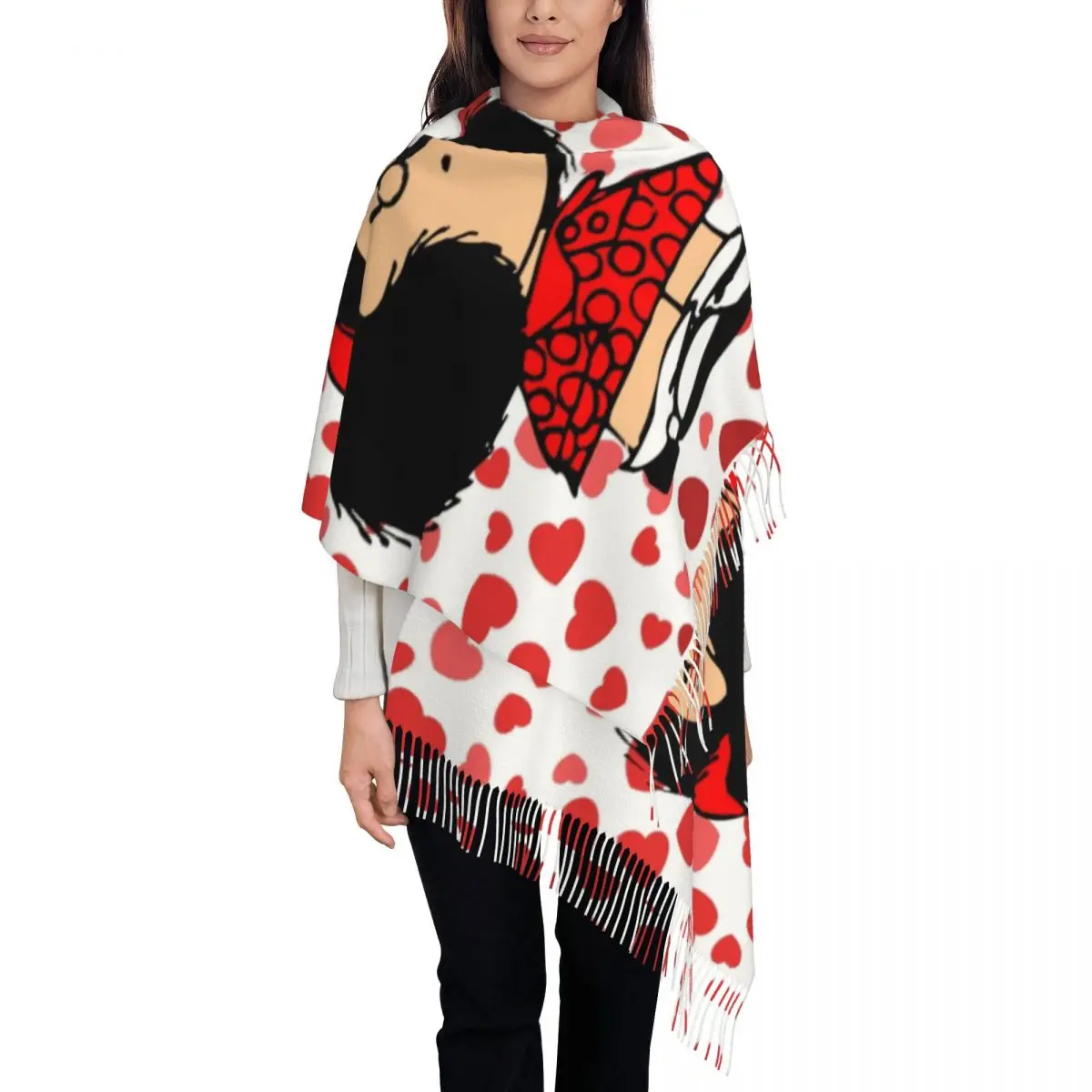 

Mafalda Heart Shawl Wrap Womens Winter Warm Large Soft Scarf Amine Cartoon Pashminas Tassel Scarves