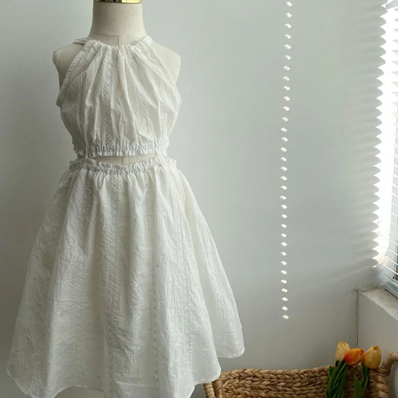 Cotton Embroidered Floral Girls Sleeveless Summer Dress