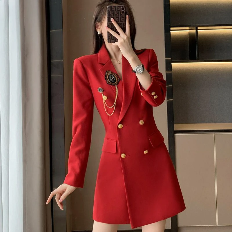 2024 New Women High-End Fashion Trench Coat Women Professional Mid-Length Suit Jacket Slim Temperament Double-Breasted Outwear
