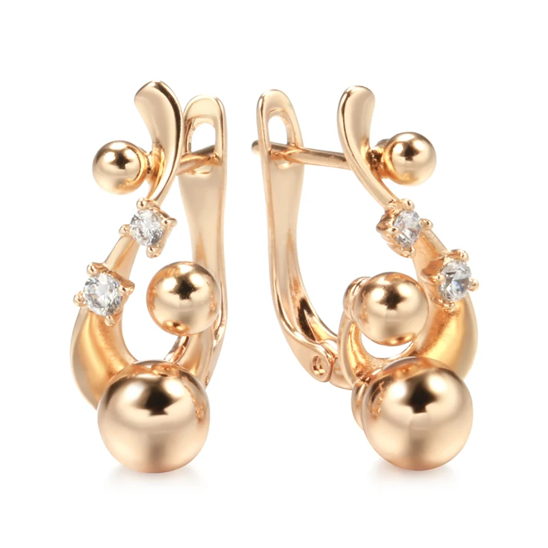 Kinel New Retro Glossy Spherical Long Earrings for Women 585 Rose Gold Fashion Wedding Jewelry Unique Modern Metal Drop Earrings