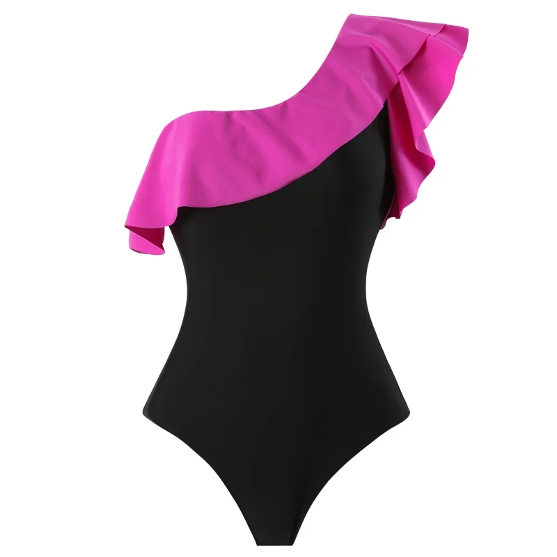 2024New One-Piece Swimsuit Retro Shoulder One Piece Swimsuit Suit Wholesale