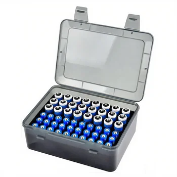 Organizzatore per Batterie Portatile con Spugna Ammortizzante, Scatola in Plastica per Conservazione di 54 Batterie AA AAA