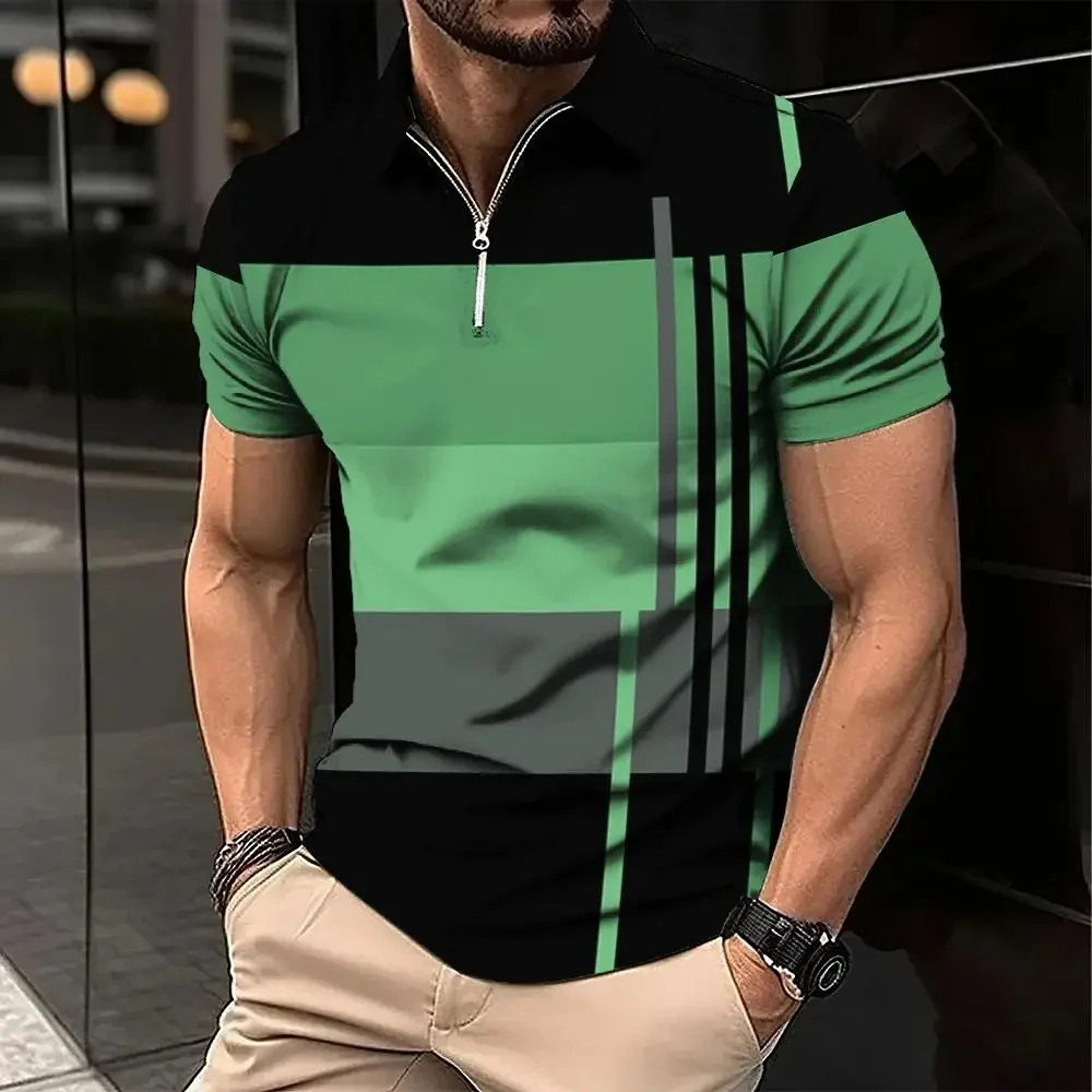 Men-s-Zip-Polo-Shirt-3d-Stripe-Print-Fashion-Clothing-Summer-Business ...