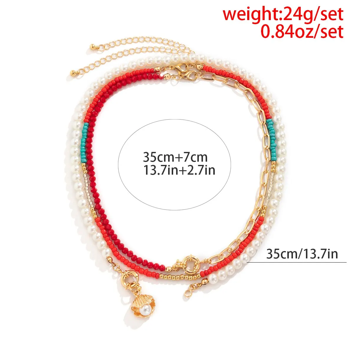 Sd72aed8624244478bb04f4e243caa7eeD Boho Imitation-Pearl Colorful Seed Bead Chain Necklace for Women Summer Scallop OT Buckle Pendant Choker Jewelry Y2K Accessories Mallzona