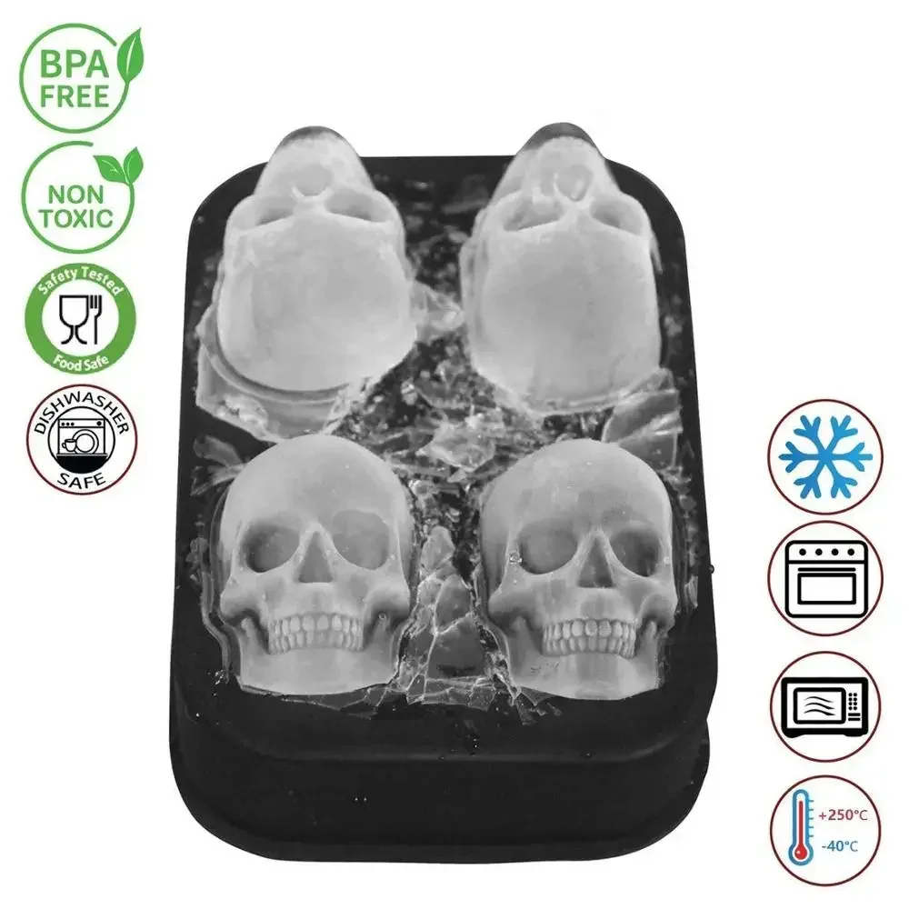 3D Skull Ice Cube Tray Silicone 4 Cavity