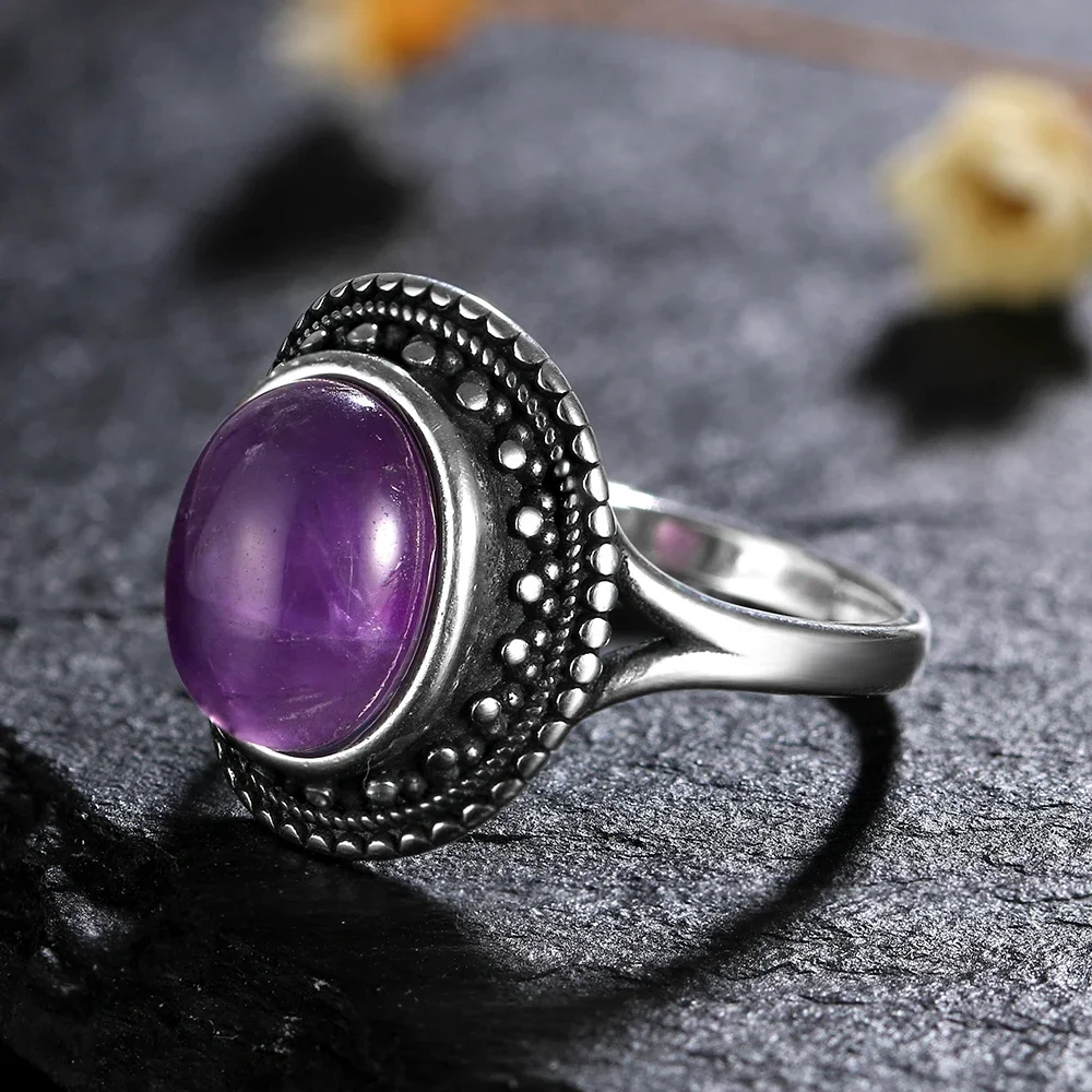 Silver Rings 925 Silver Rings Natural Amethyst Gemstone Rings for Women Wedding Bands Anniversary Gift Fine Jewelry
