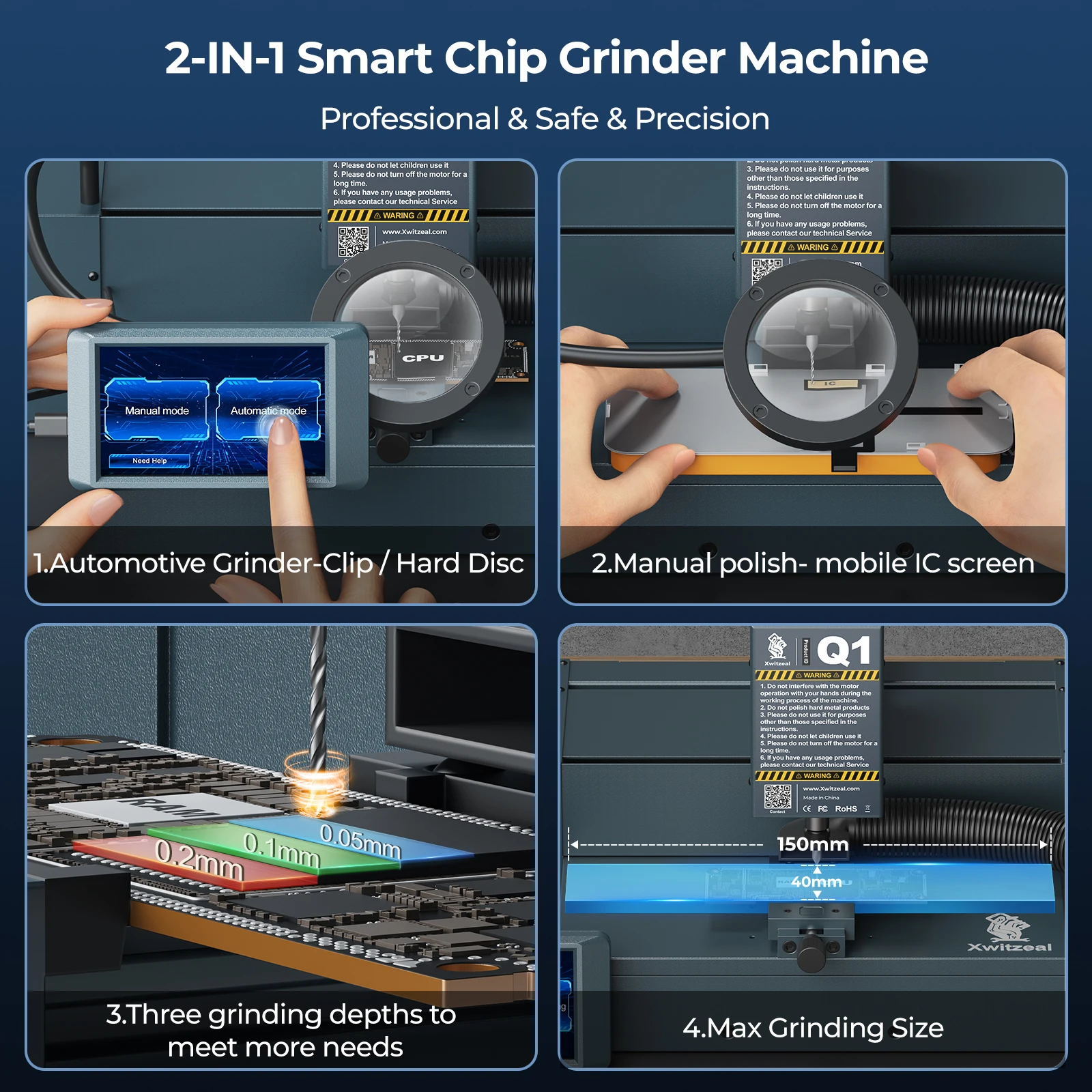 Xwitzeal Q1 Mobile Phone IC Chip Grinding Machine for iPhone 13/ 14/15,26000r/min CNC Automatic Polishing Motherboard Engraving