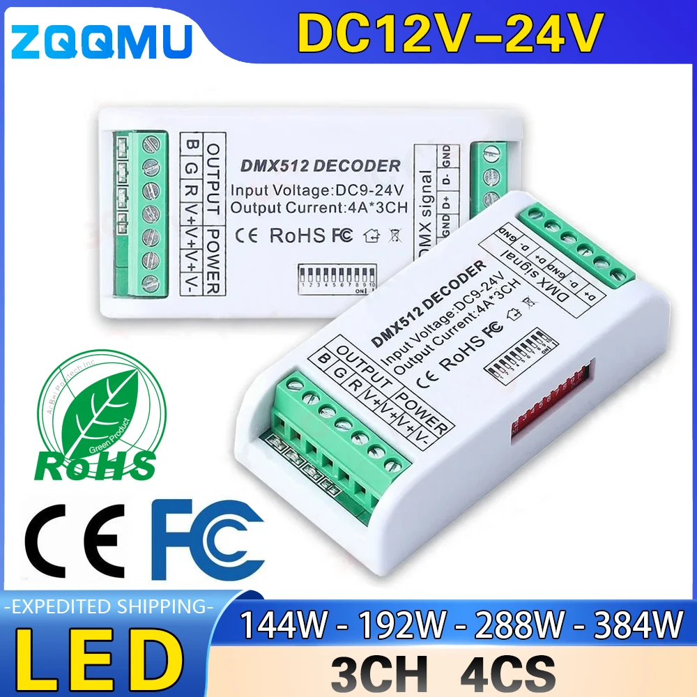 DC12V-24V DMX512 3CH 4CH RGB RGBW Smart Decoder LED Lights Dimmer Control Used To Control Strip DIY Led Strip blinking twinking led lights display image and video pixel 15 stage used led curtain display video screen