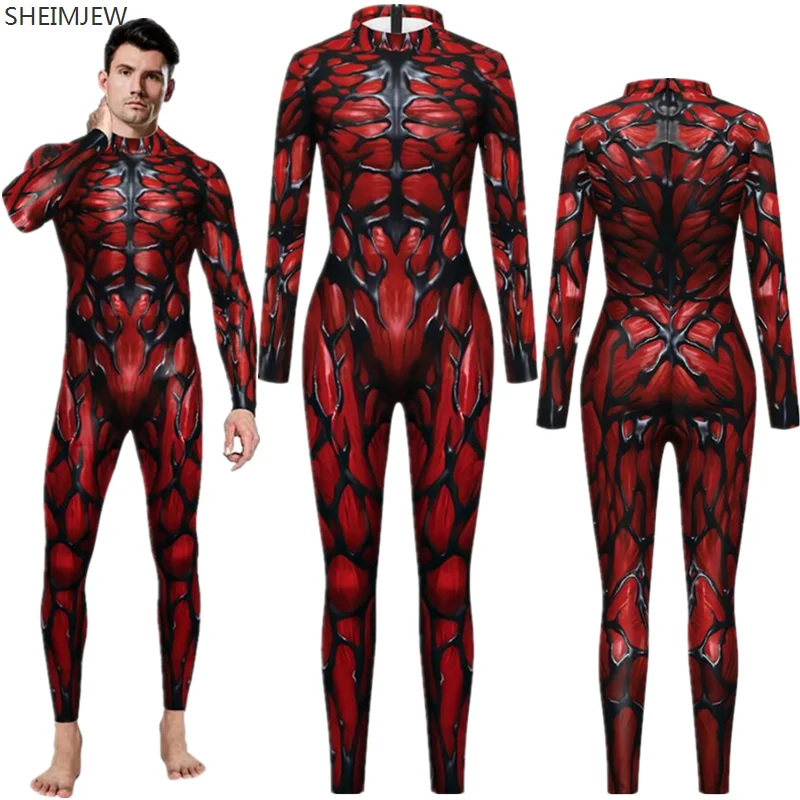 

Catsuit Cosplay Costumes Superhero Carnage Massacre Cletus Kasady Sexy Slim Jumpsuit Zentai Man Bodysuit Fancy Dress Halloween