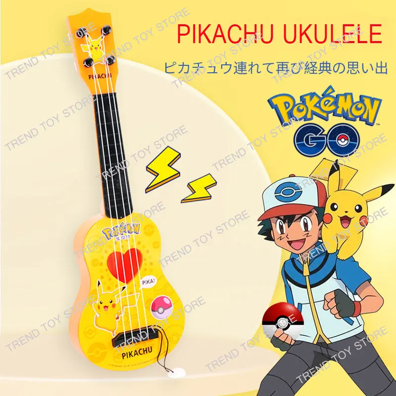 

Genuine Pokemon Toys Children's Musical Instrument Pikachu Ukulele 44x14cm Beginner Play Small Guitar Anime Peripherals Gifts