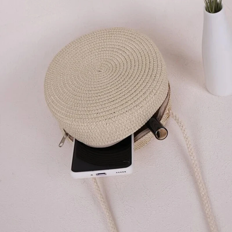 Minimalist ische Stroh tasche Runde Crossbody-Geldbörse Frauen Schulter Berufung Stil Handtasche – Detail 12